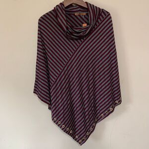 Belldini Burgundy/Gray Strip Gold Grommet Accent Poncho NWT Size 0x/1x